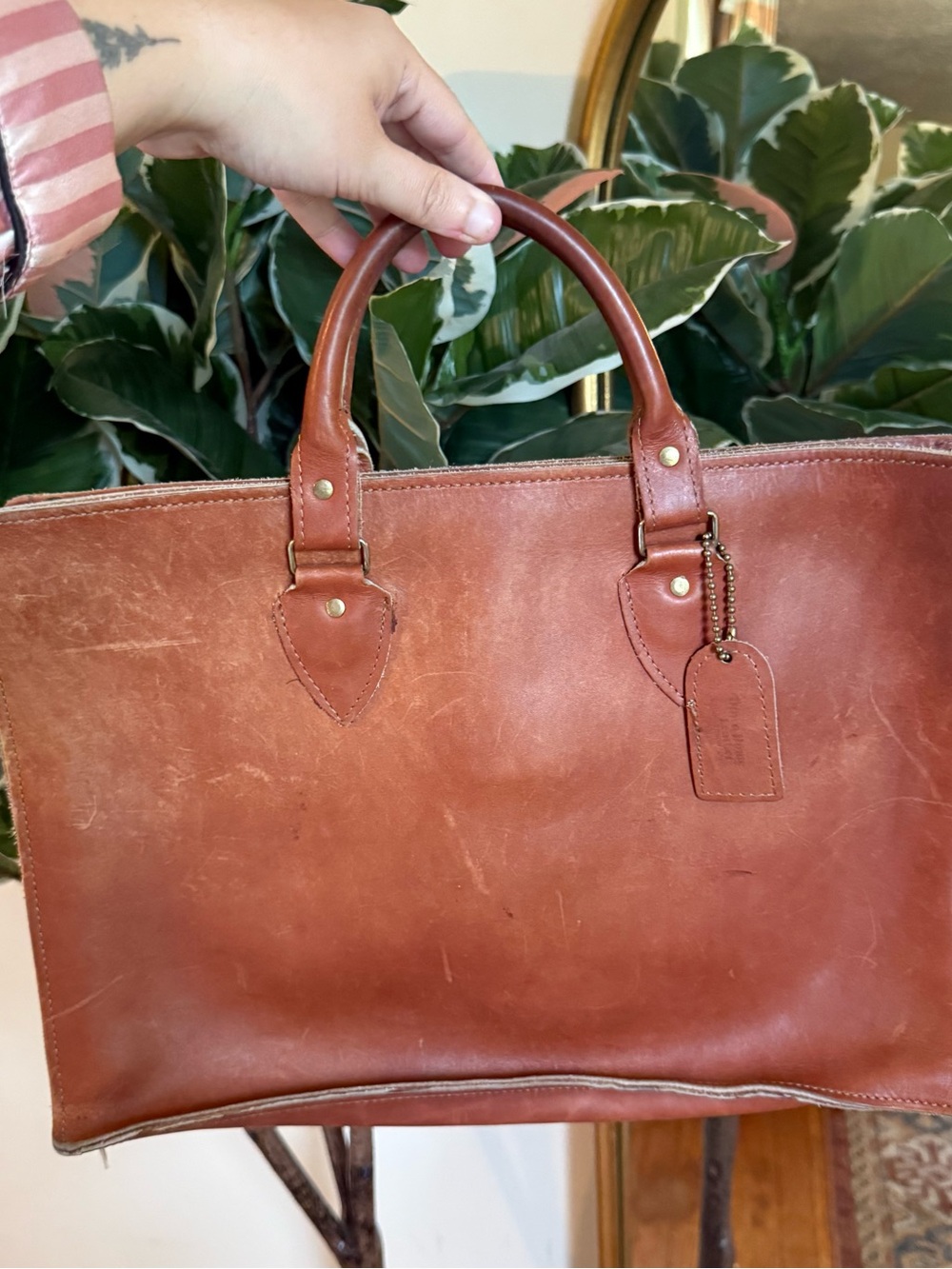 Down home leather brown leather handbag
